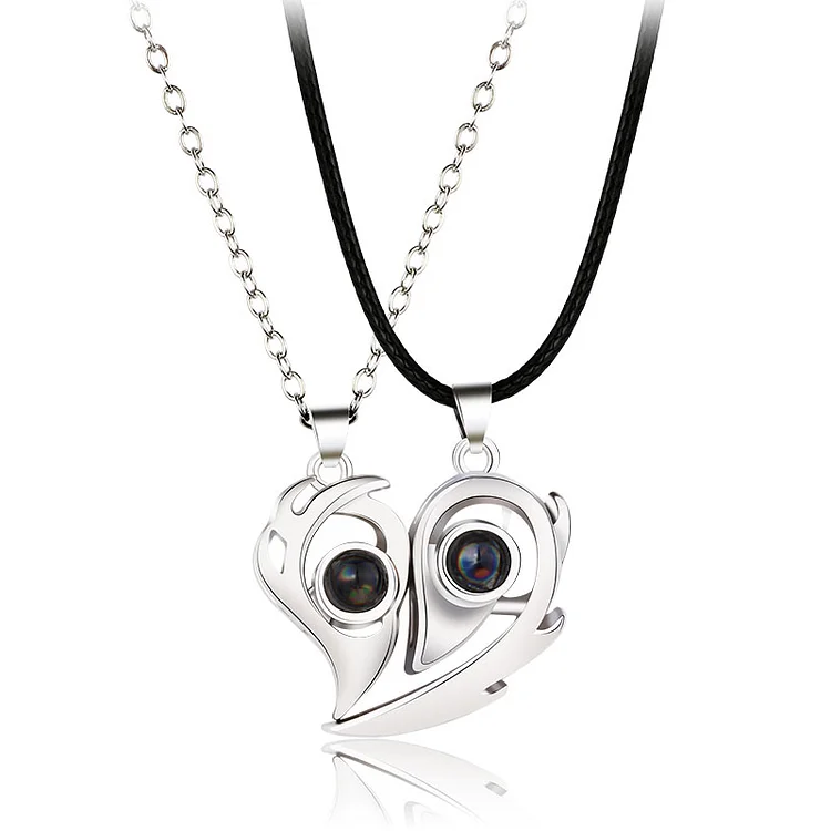 Heart Magnetic Couple Necklace Custom Color Photo Projection Necklace