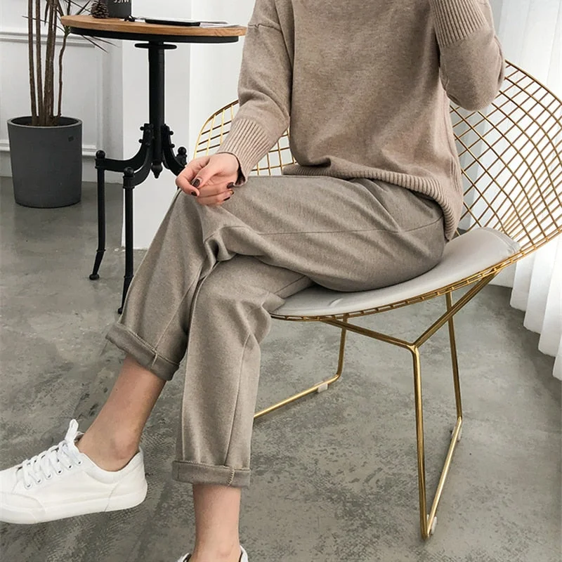 Warm Thicken Winter Women Suit Pants Elastic Waist Women Pencil Pants Office Ladies Long Pants Elegant Women Trousers