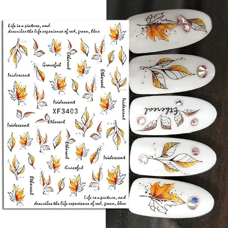 1PC 3D Nail Stickers Flowers Leaves Self-Adhesive Slider Letters Nail Art Decorations Love Heart Decals Manicure Accessories-Nail Inspo