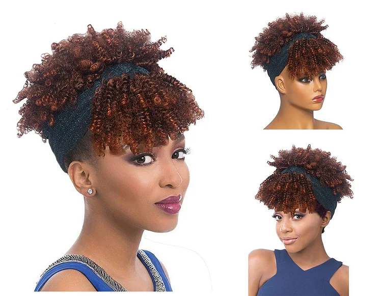 Hot Sexy Kinky Mixed Brown Curly Wig with Headband-elleschic