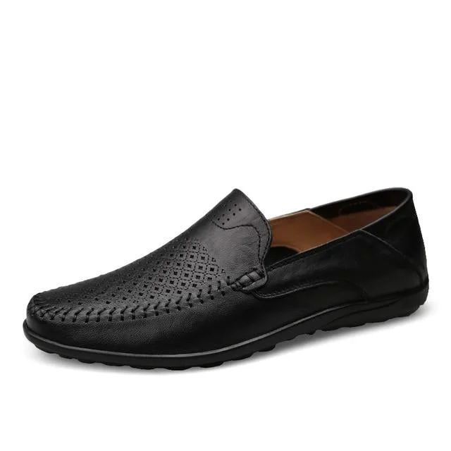 Mens Genuine Leather Loafers Moccasins Comfy Breathable Slip On Boat Shoes