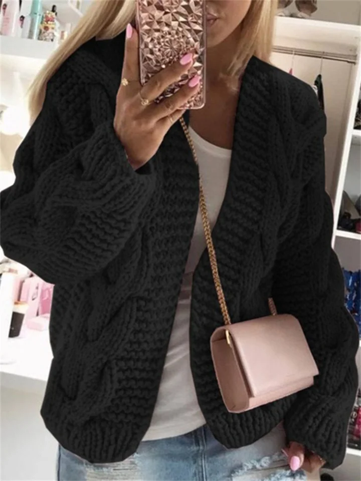 Women's Cardigan Knitted Solid Color Basic Casual Chunky Long Sleeve Loose Sweater Cardigans Hooded Open Front Fall Winter Wine Dusty Rose Gray-Cosfine
