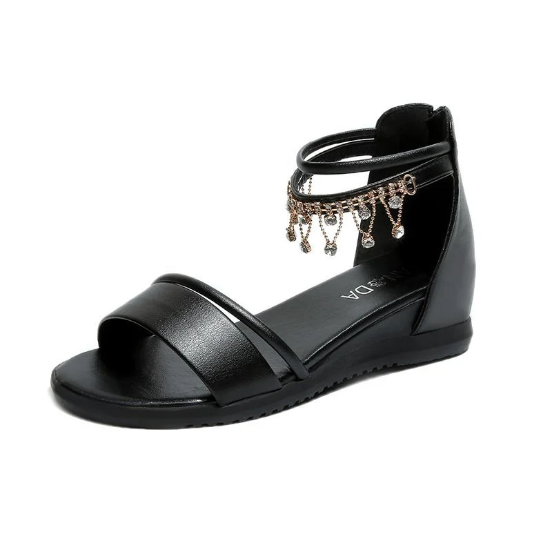 Wongn Wongn New Sandal Women Summer Flat Low Heel Women's Shoes Wedge Heel Open Toe Casual Korean Version Of Rear Zipper Sandals Women