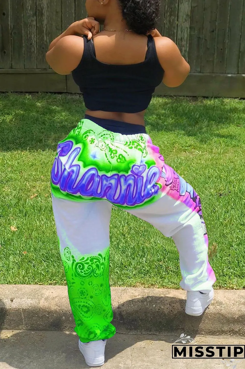 Multicolor Fashion Printed Mid Waist Loose Trousers