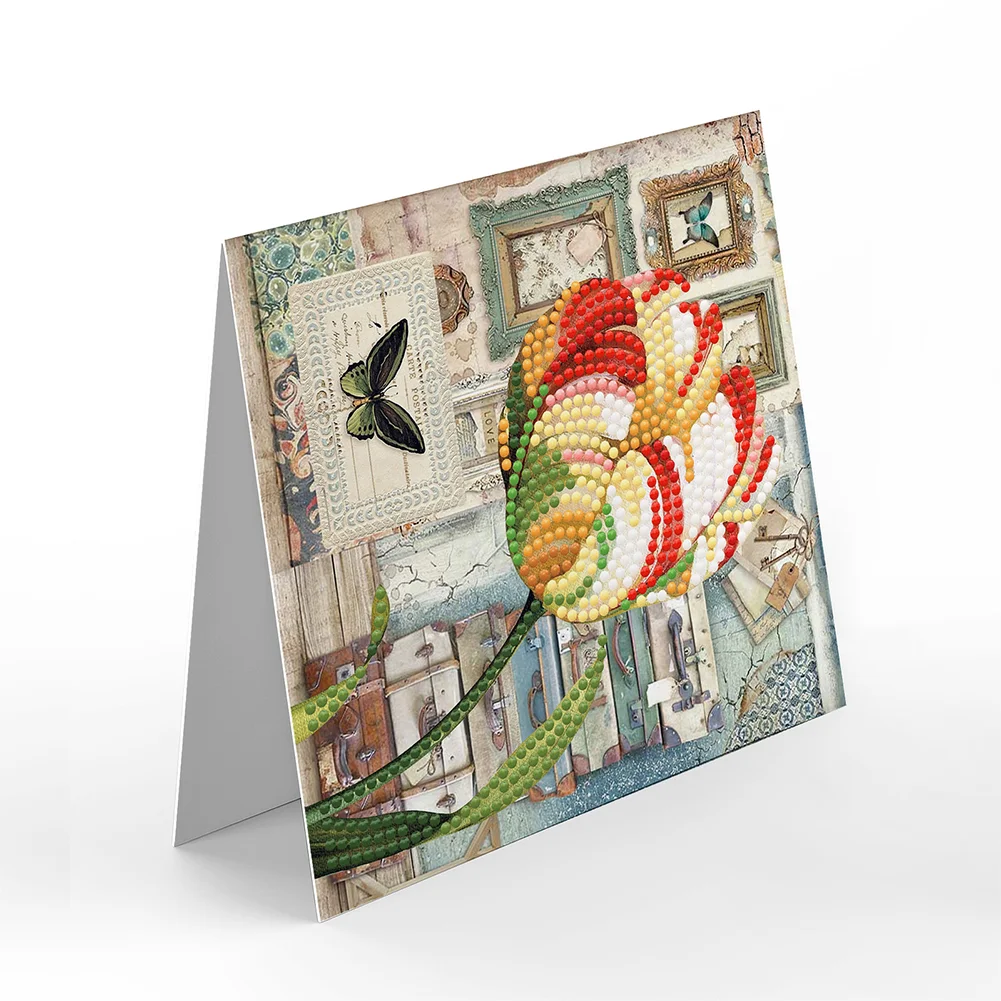 8pcs Flower Diamond Painting Greeting Card Includes Envelope DIY Postcards【With White Envelope】
