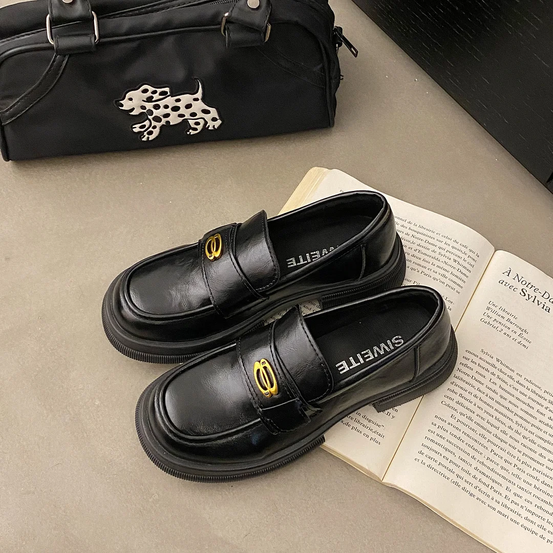 Yyvonne Cake Bottom Large Small Leather Shoes 2025 Spring New British Wind Happy Shoes One Foot Shallow Mouth Round Head Single Shoes Women