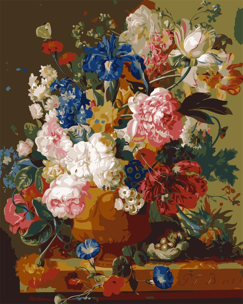 DIY Painting By Numbers Flowers blooming on vase