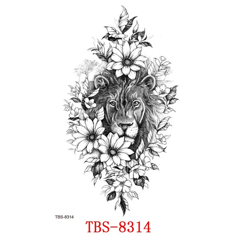 Sdrawing Forest King Animal Tattoo Sticker for Men Tiger Skull Skeleton Fake Tattoo for Women Wolf Tattoo Temporary Waterproof