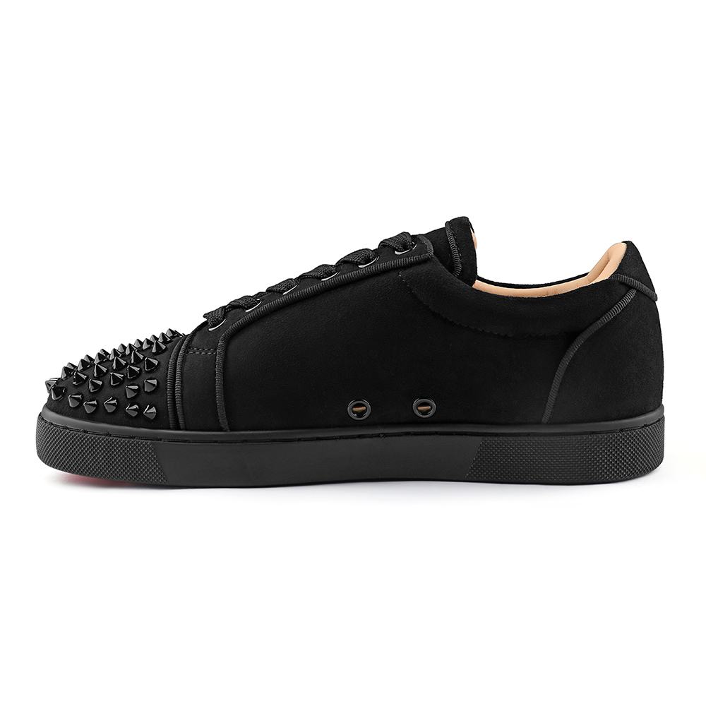 Merumote Gentleman's  Black Low Top Sneakers Rivet Red Bottom Shoes-MERUMOTE