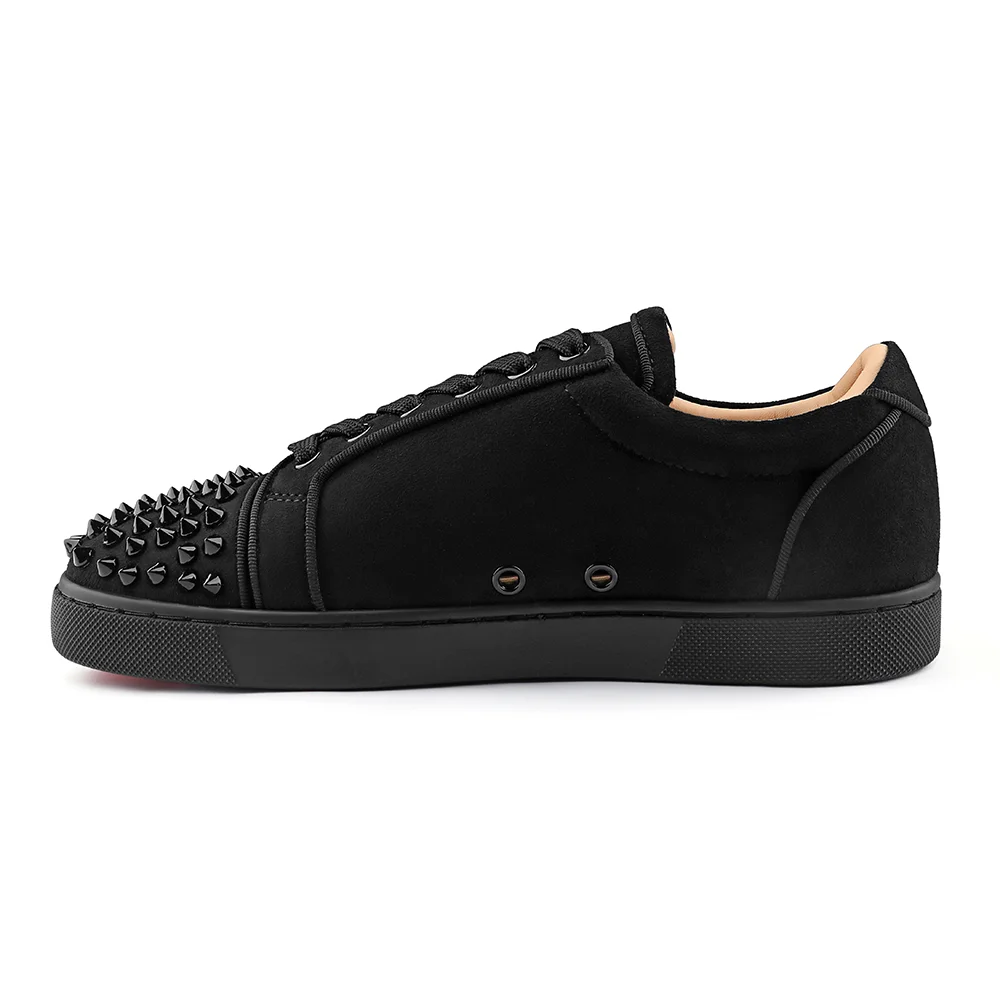 Merumote Gentleman's  Black Low Top Sneakers Rivet Red Bottom Shoes-MERUMOTE