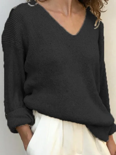 Wool Blend Solid Casual Sweaters