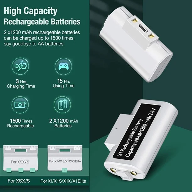 DinoFire Dual Charging Controller Station for Xbox Series X|S/Xbox One/Xbox One/Elite, Rechargeable Battery Pack with 2x1200mAh