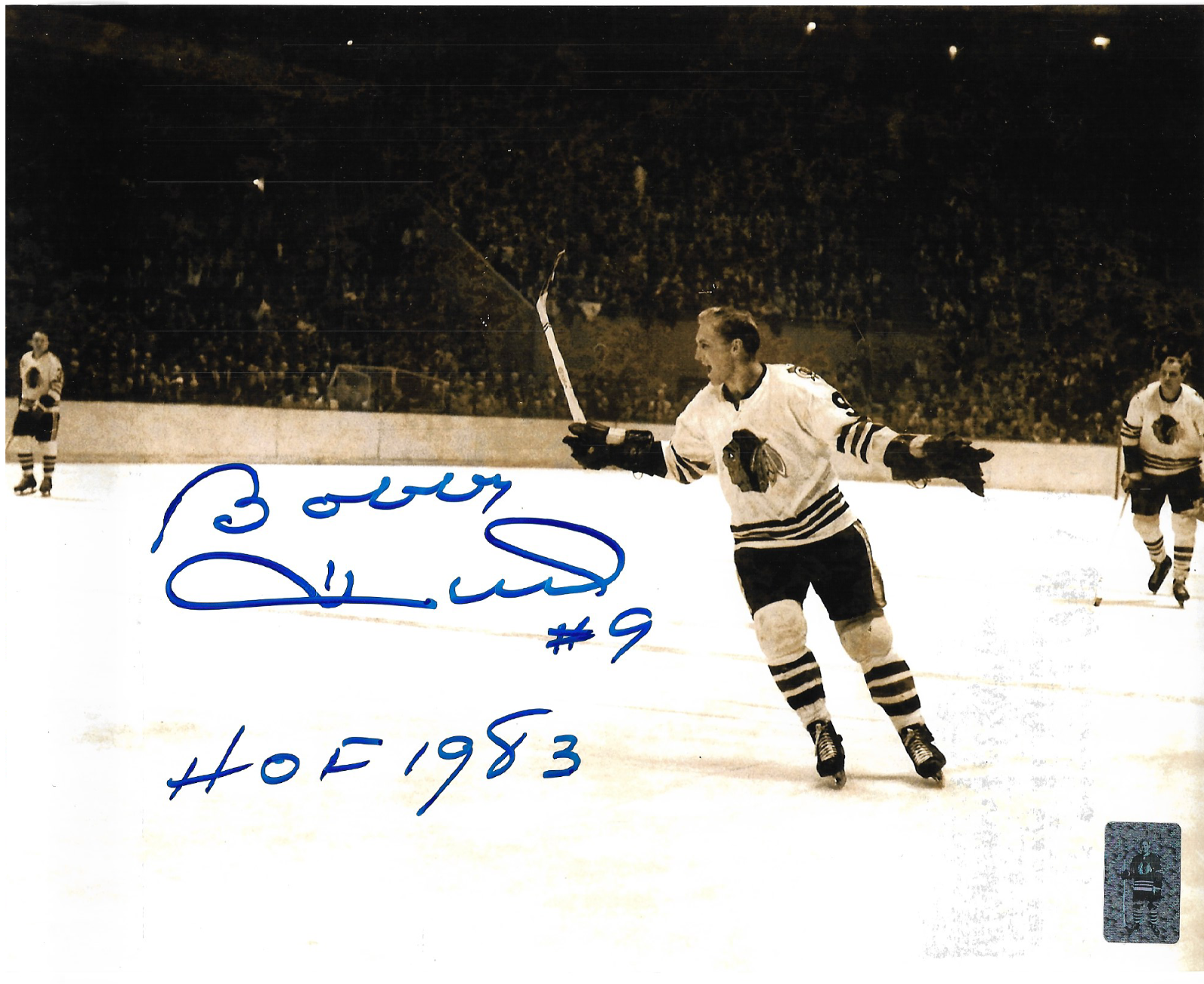 Autographed Chicago Blackhawks Bobby Hull 8x10 Signed Hockey Action Photo Poster painting BHH