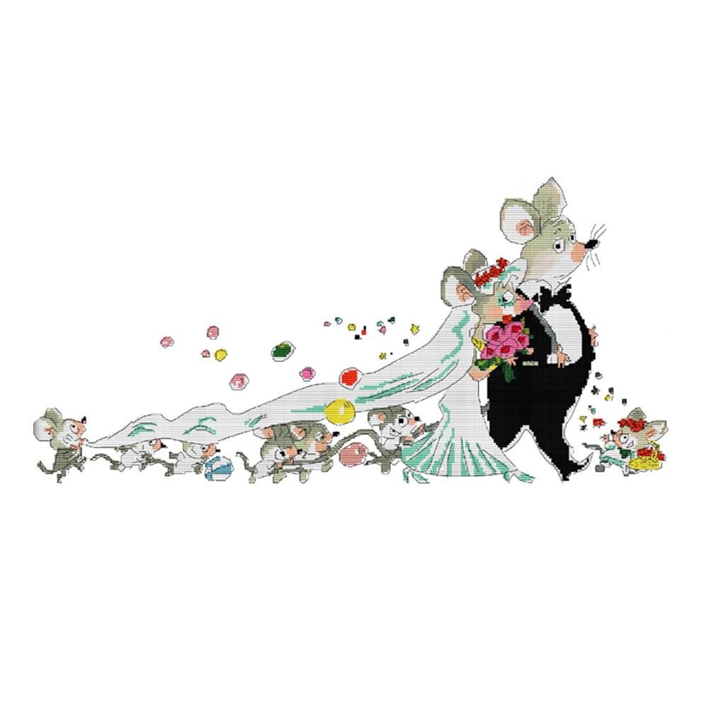 

Mouse Wedding - 14CT Stamped Cross Stitch - 58*31cm, 501 Original