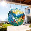 (18.5cm)DIY Acrylic Jigsaw Puzzle Window Hanging with Hanging Chain DIY Stained Glass Decoration Round Window Puzzle Decor for DIY Craft Project (Sunrise Landscape)