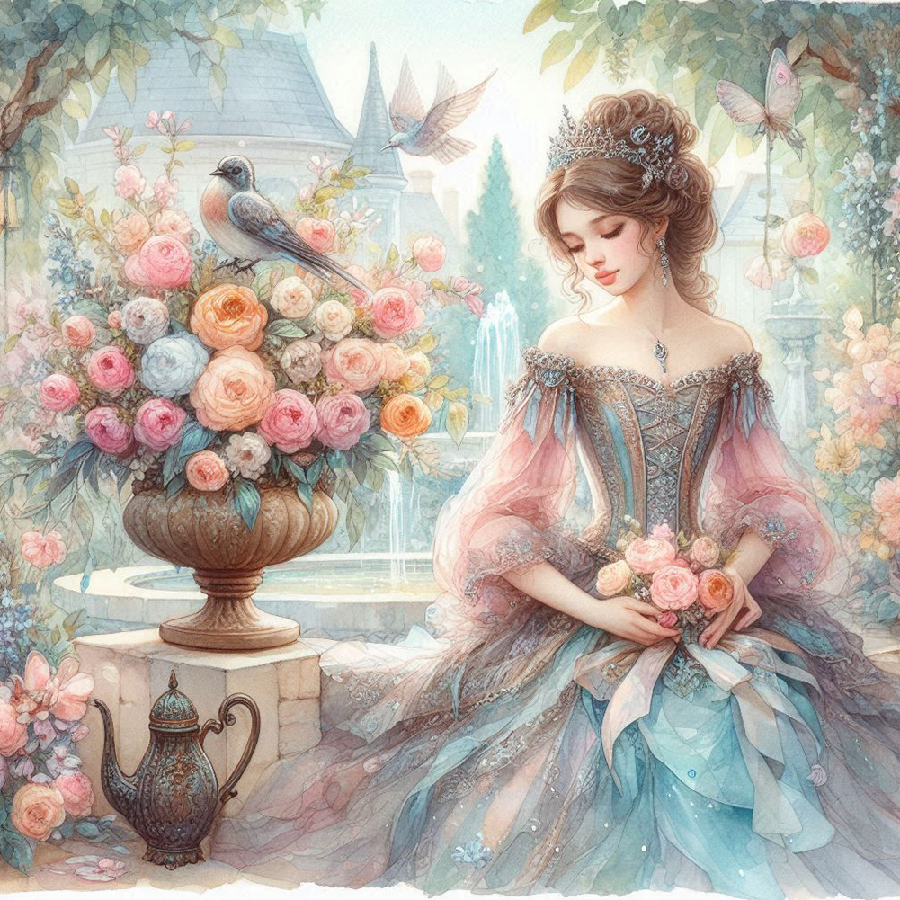 Rococo Girl And Flower 40*40cm(canvas) full round drill diamond painting