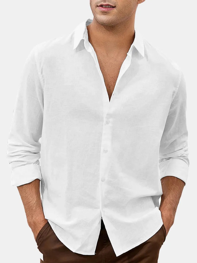 Men's Daily Simple Solid Color Comfortable Long Sleeve Shirt PLUSCLOTHESMAN