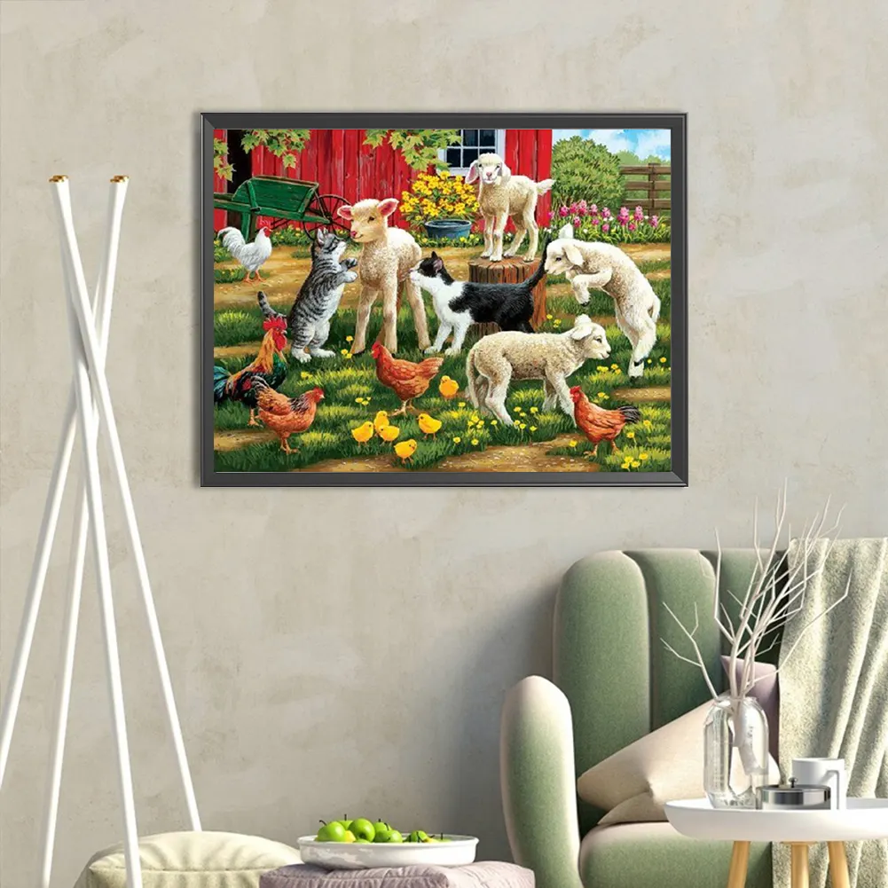 Diamond Painting - Full Square Drill - Kittens and sheep(Canvas|40*30cm)