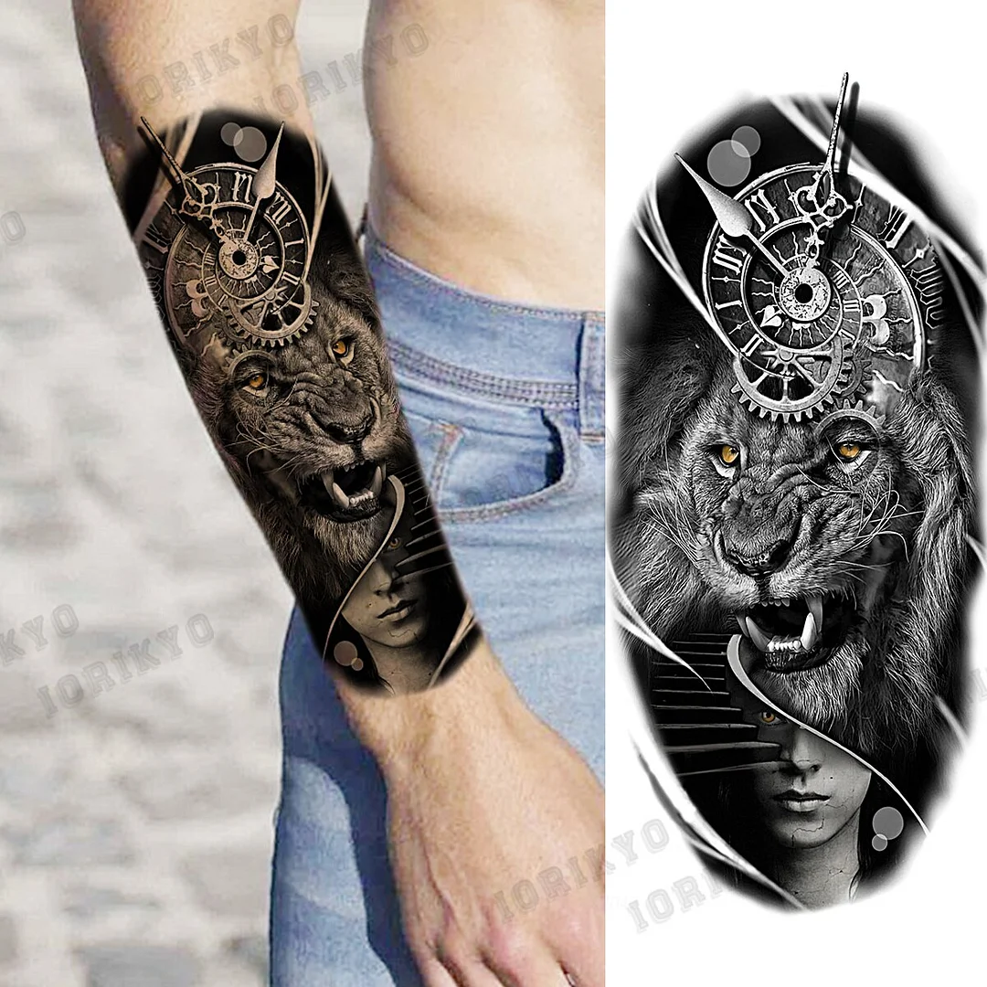 Sdrawing Devil Skeleton Temporary Tattoos For Men Adult Women Wolf Compass Gangster Fake Tattoo Washable Body Art Tatoo Sticker