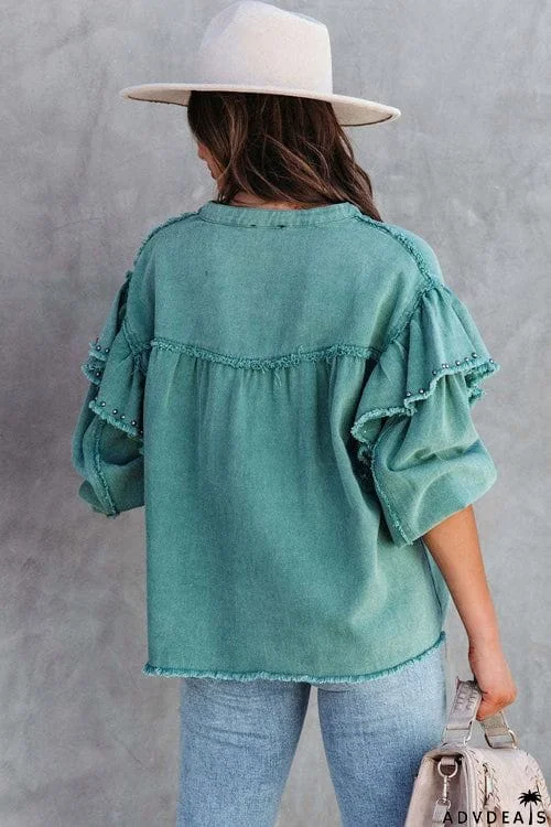 Fashion Long Sleeve Solid Color Denim Coat