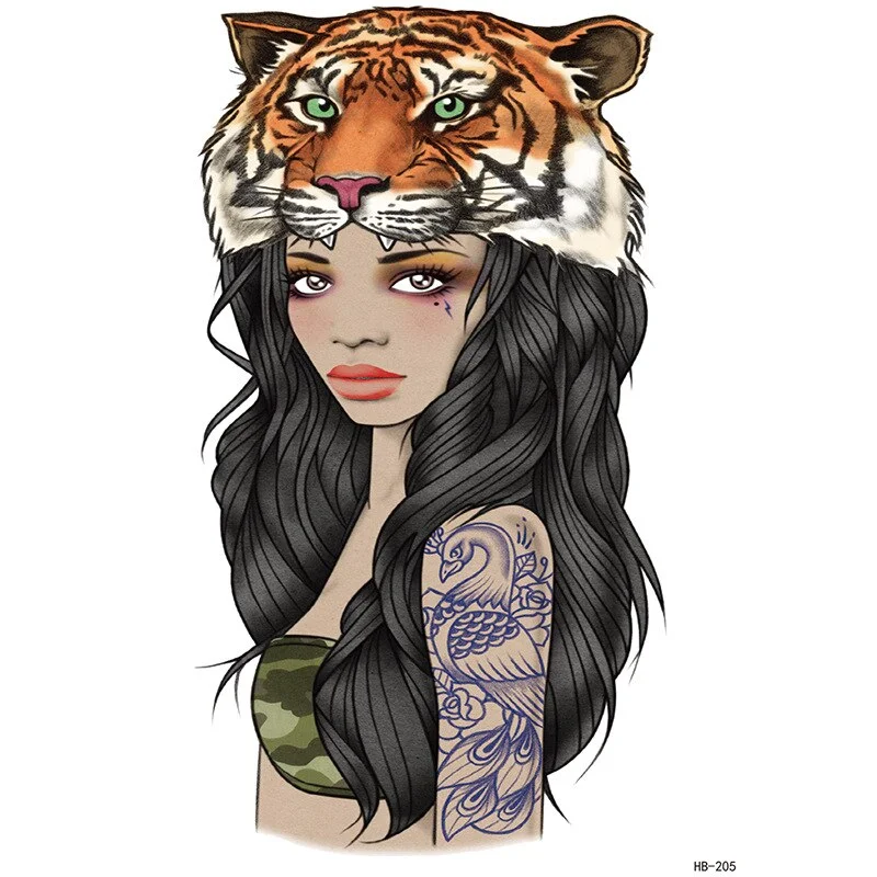Sdrawing Forest Tattoo Sticker for Men Tiger Wolf Tattoo Death Skull Temporari Tattoo Skeleton Naked Girls Fake Tatoo for Women