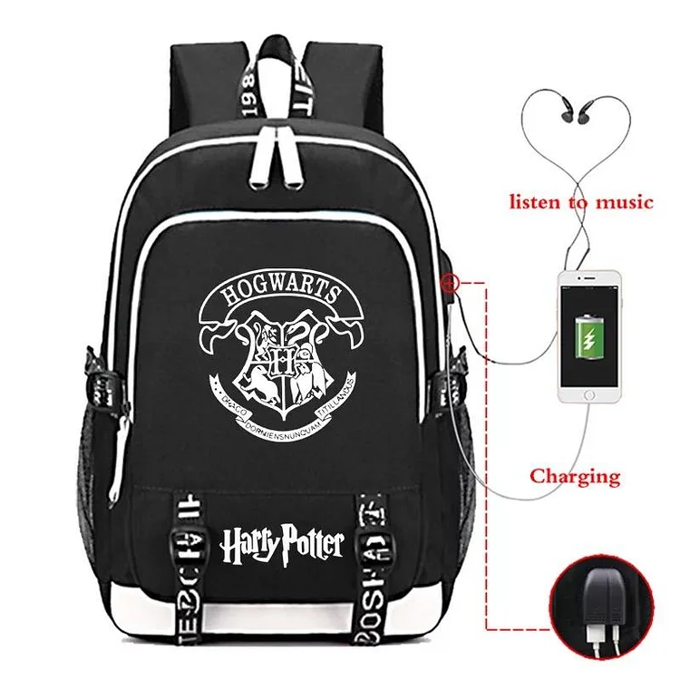Mayoulove Harry Potter Hogwarts Four Houses #3 USB Charging Backpack School Note Book Laptop Travel Bags-Mayoulove