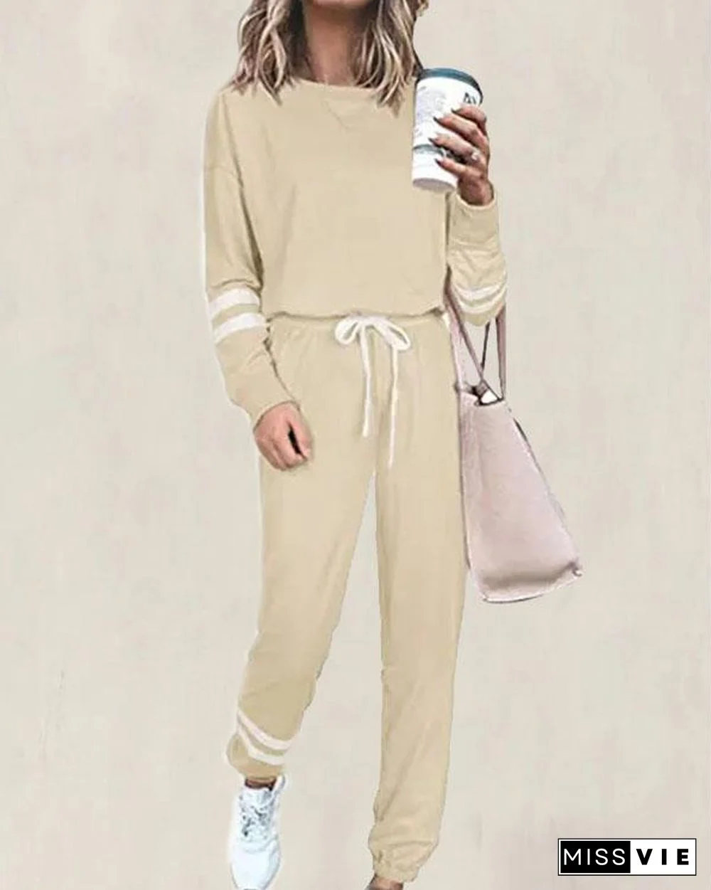 Casual Cotton Striped Two Pieces Set