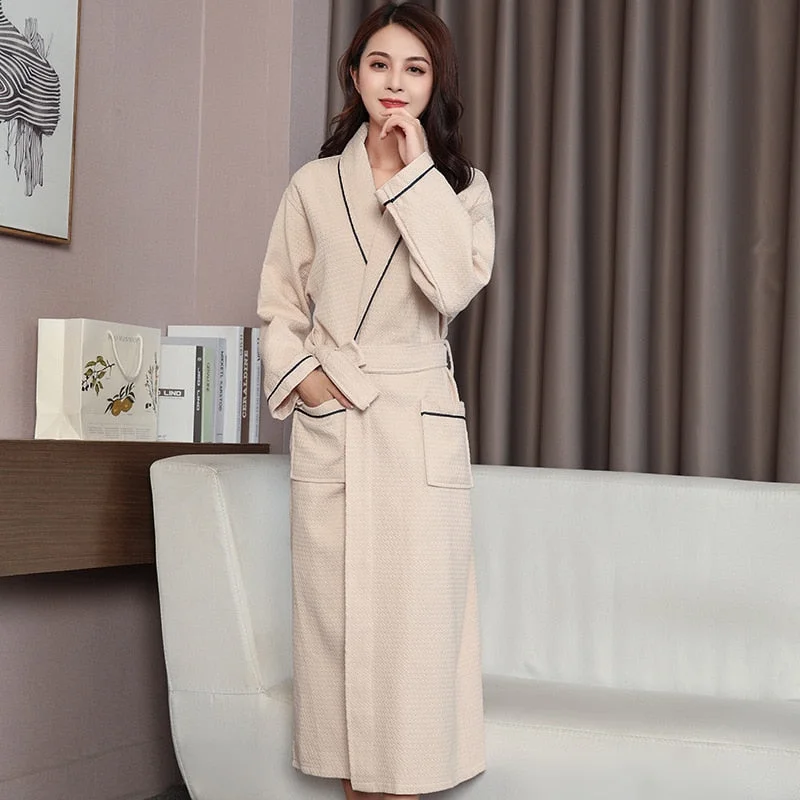 Knitted Waffle Cotton Bathrobe Sexy Kimono Robe Unisex Men Women Couple Robes 5 Star Hotel Bathrobe Nightwear Plus Size