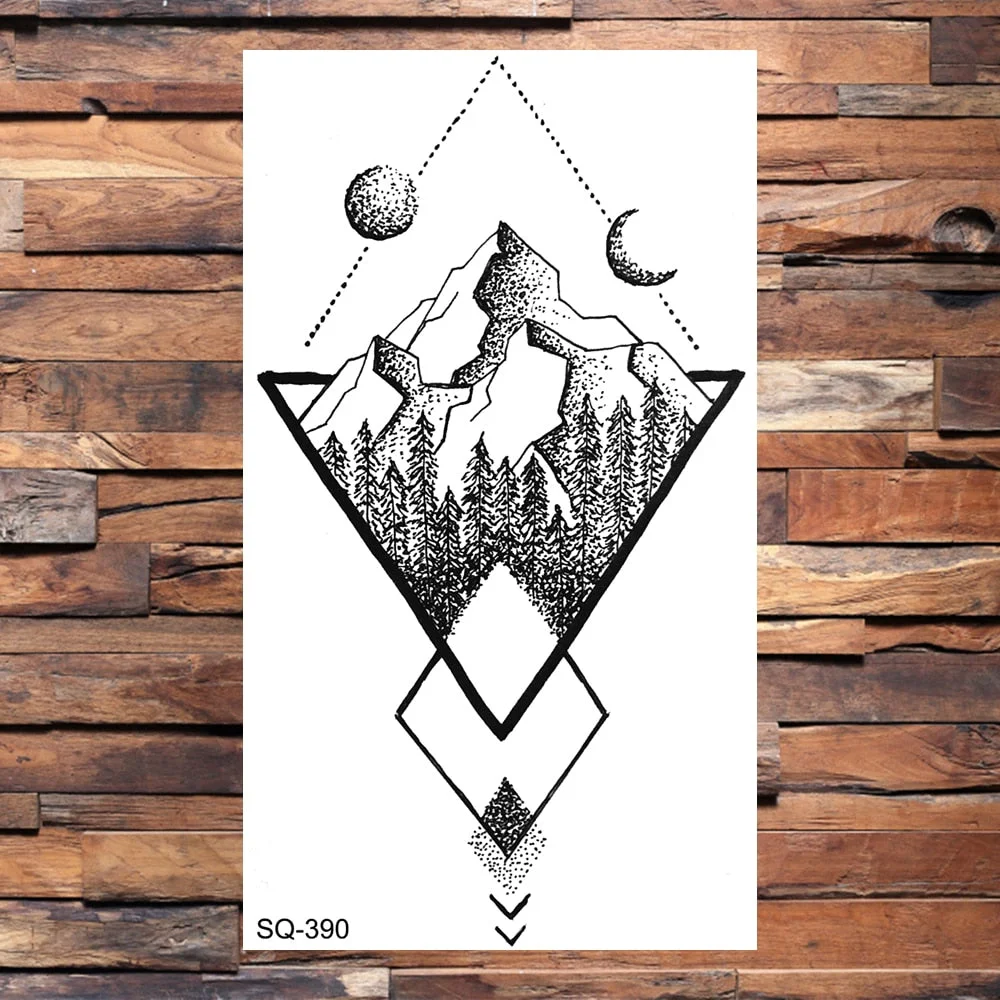 Small Forest Pine Tree Temporary Tattoos For Women Men Realistic Whale Mountain Sea Wave Fake Tattoo Sticker Arm Body Tatoos