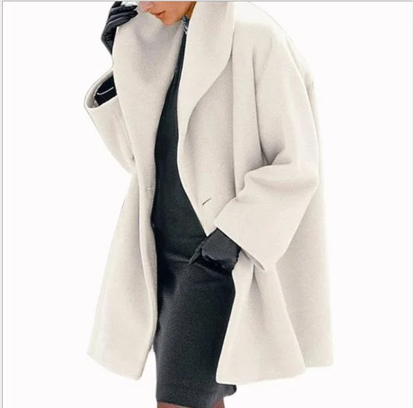 Round Neck Winter Plain Loose Coat With Hat