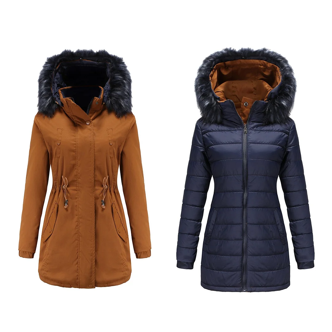Reversible Wear Detachable Fur Collar Detachable Hat Women Jacket