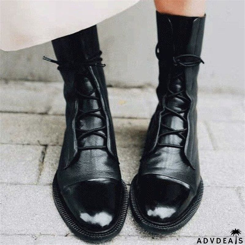 Women's British Style Lace-up Round Toe Punk Boots
