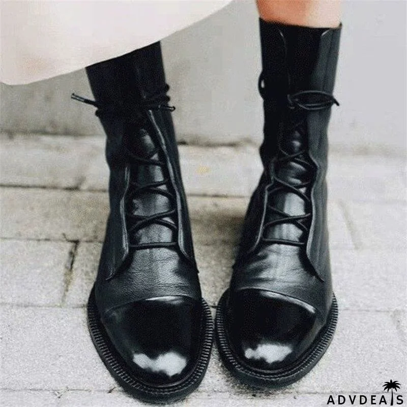 Women's British Style Lace-up Round Toe Punk Boots