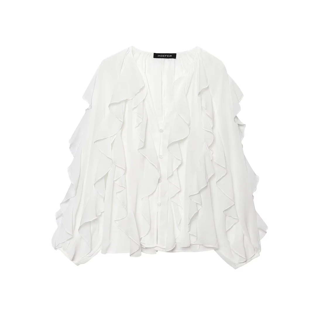 Nigikala Nigikala Spring 2025 New Long Fashion Loose Design Niche Laminated Shirt Top 4786063