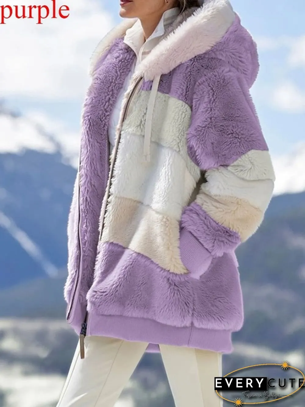 New Winter Womens Fashion Jacket Hooded Warm Plush Loose for Women Patchwork Outerwear