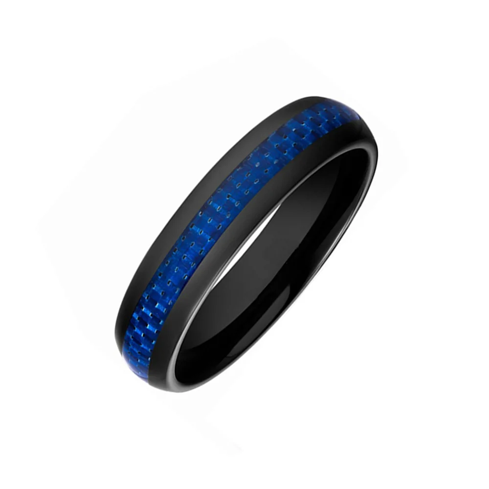 6MM 8MM Dome Tungsten Carbide Rings Blue Carbon Fiber Inlay For Men