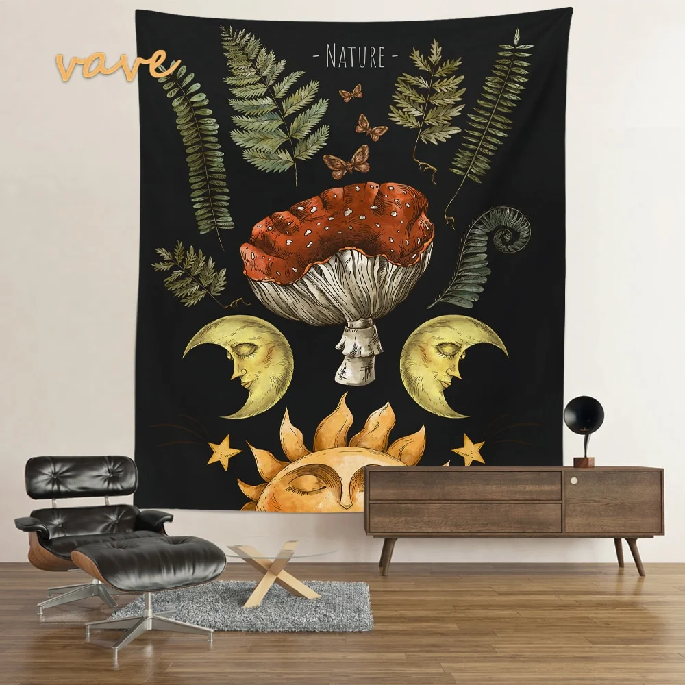 Nigikala Magic Vintage Tarot Mushroom Tapestry Wall Hanging Trippy Butterfly Mandala Hippie Aesthetic Tapestry Sun and Moon