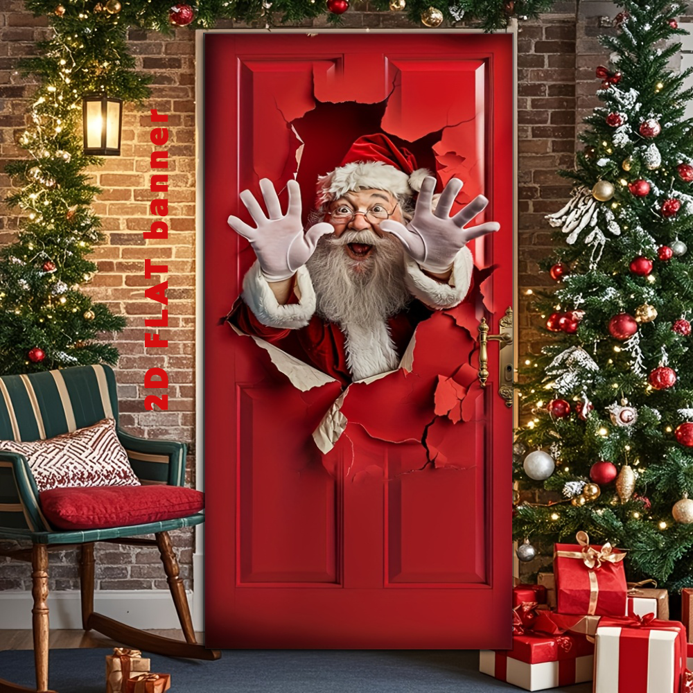 Tegooe Christmas Santa Claus Door Cover Banner Fun Fabric Holiday Decoration for Front Door or Party Backdrop Tegooe