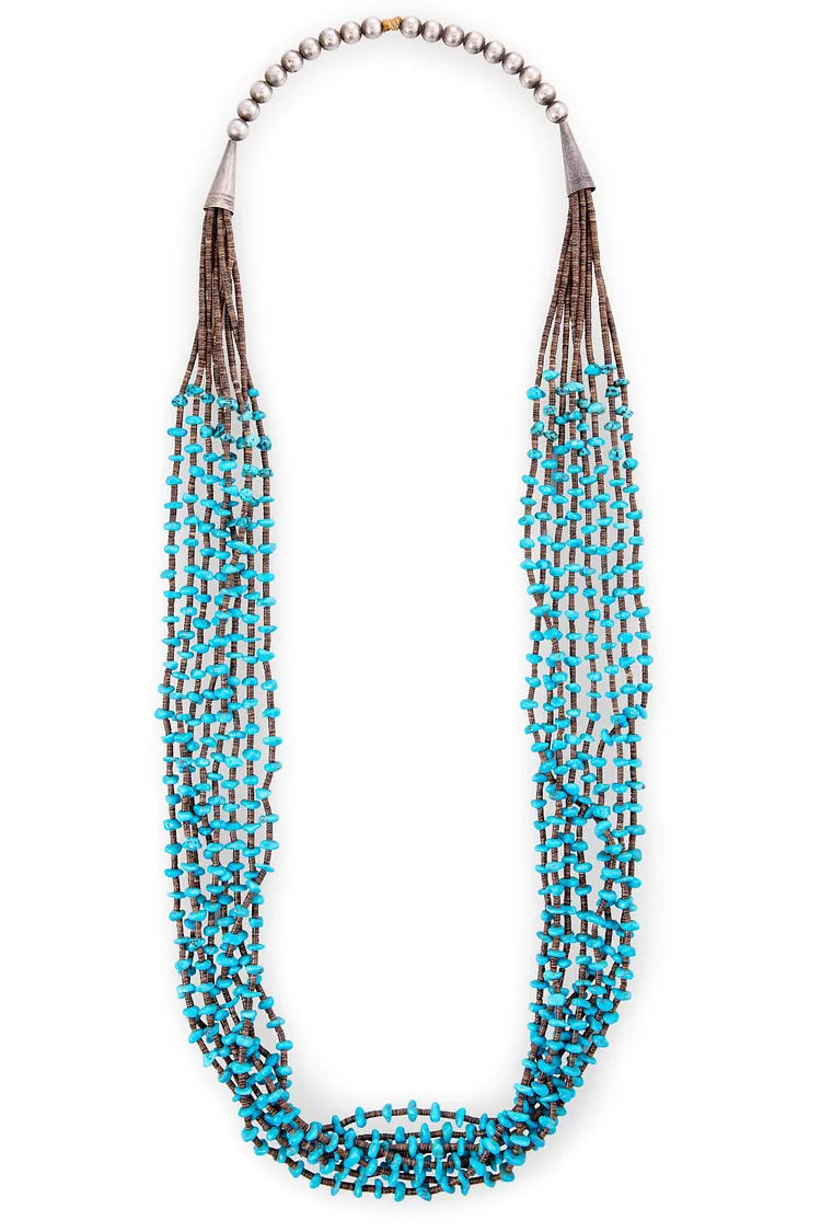 Necklace, Natural Stone, Turquoise, Heishi, Hand Rolled, 6 Strands, Hand Rolled, Santo Domingo, Artisan, 1156