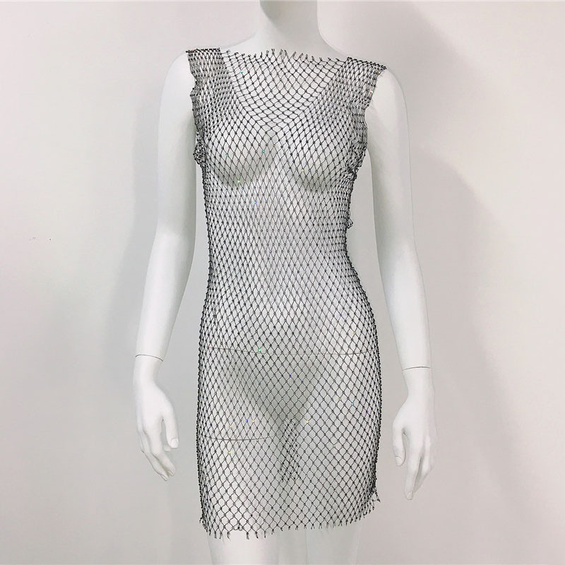 Rhinestone Mesh Mini Dress Women Summer Open Back Slit Long Dresses Ladies Beach Babes See Through Sexy Fishnet Skirt 17 Rhinestone Mesh Mini Dress Women Summer Open Back Slit Long Dresses Ladies Beach Babes See Through Sexy Fishnet Skirt
