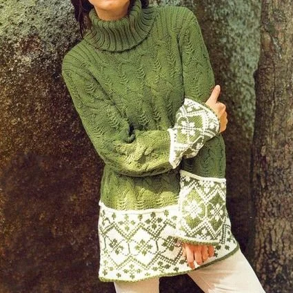 Utbros Women'S Warm Lace Design Turtleneck Aran Sweater