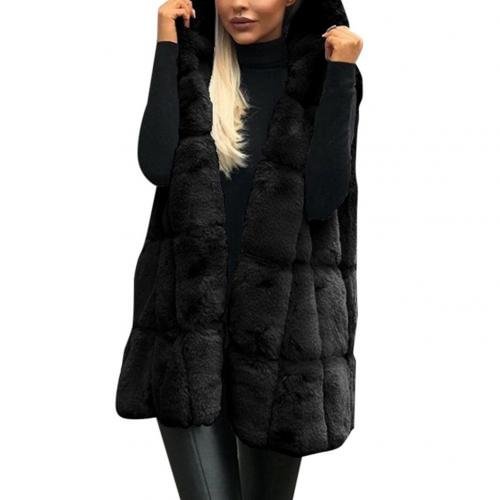Plus Size Winter Thick Vest Jacket Faux Fur Casual Solid Color Hooded Waistcoat Long Knit Oversize Women Jacket Vest