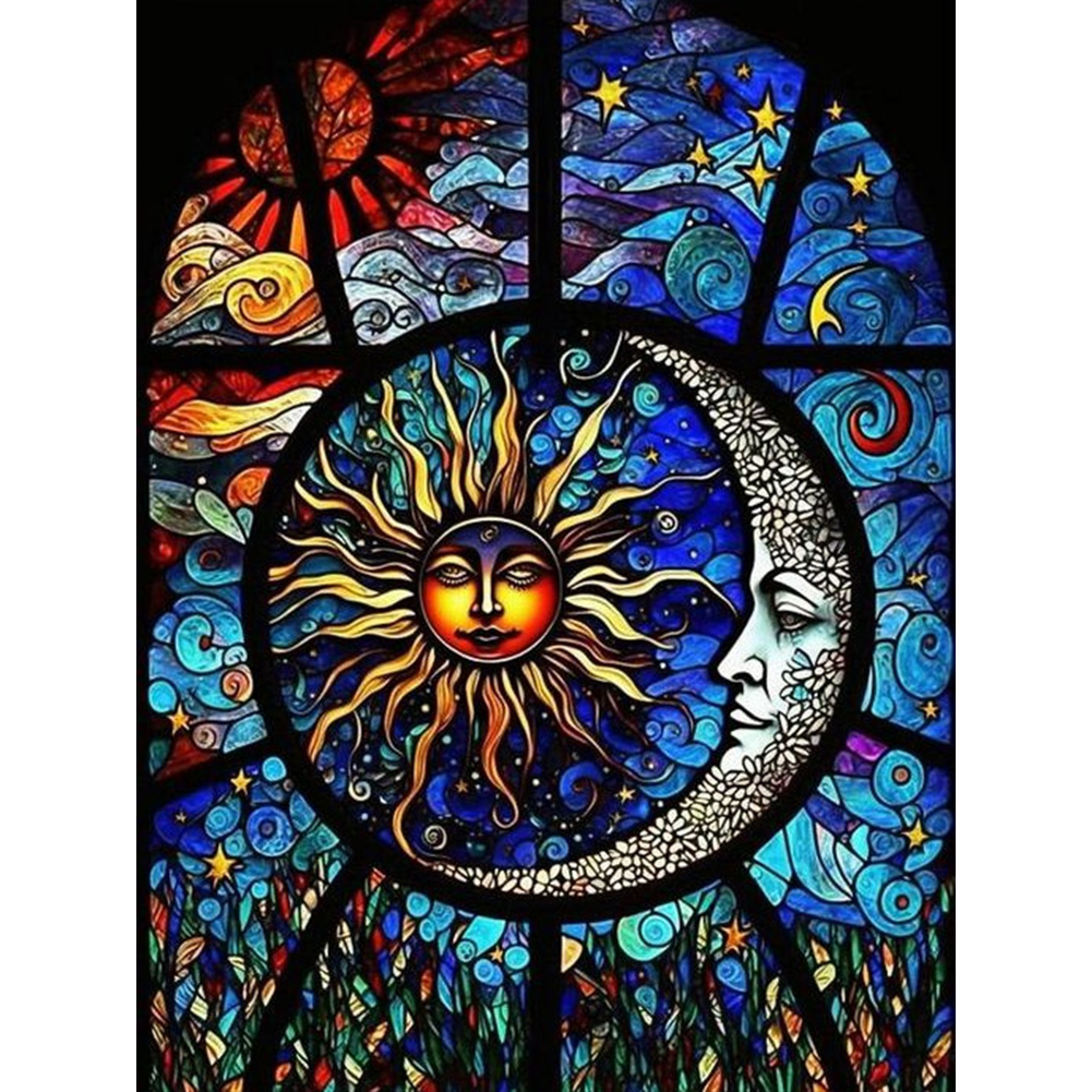 Full Diamond Star Moon Glass Painting 30*40cm(picture) full round drill diamond painting with 12 colors of AB drill