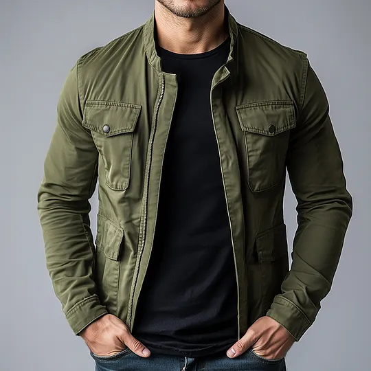 Stand Collar Zip Utility Jacket