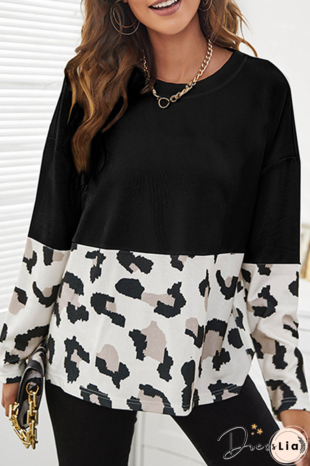 Casual Print Split Joint O Neck Tops