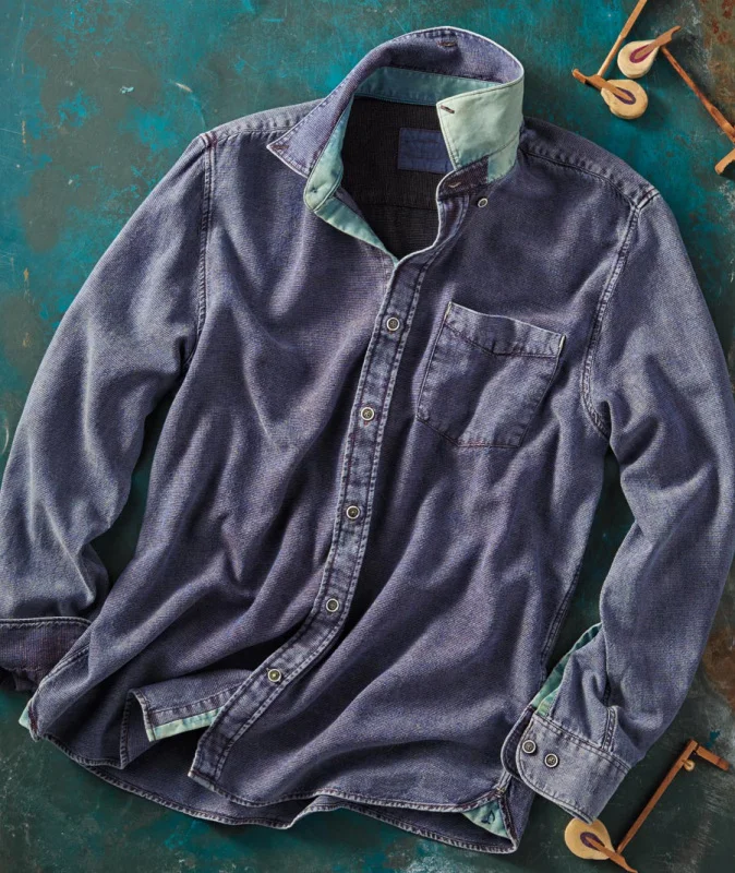 Vintage Men's Button Up Long Sleeve Cotton and Linen Shirt