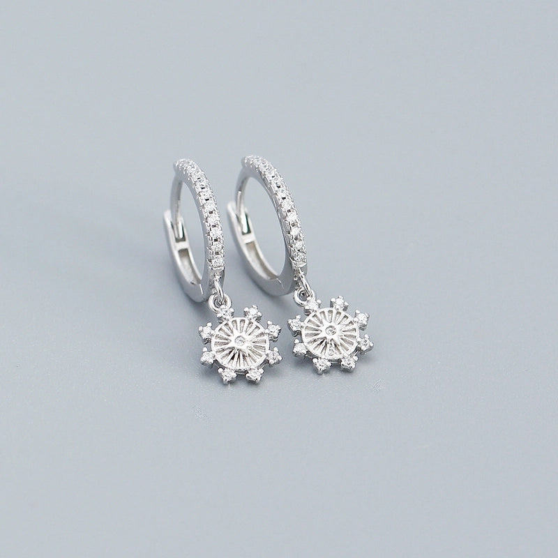 1 Pair 925 Sterling Silver Artificial Diamond Snowflake Drop Earrings