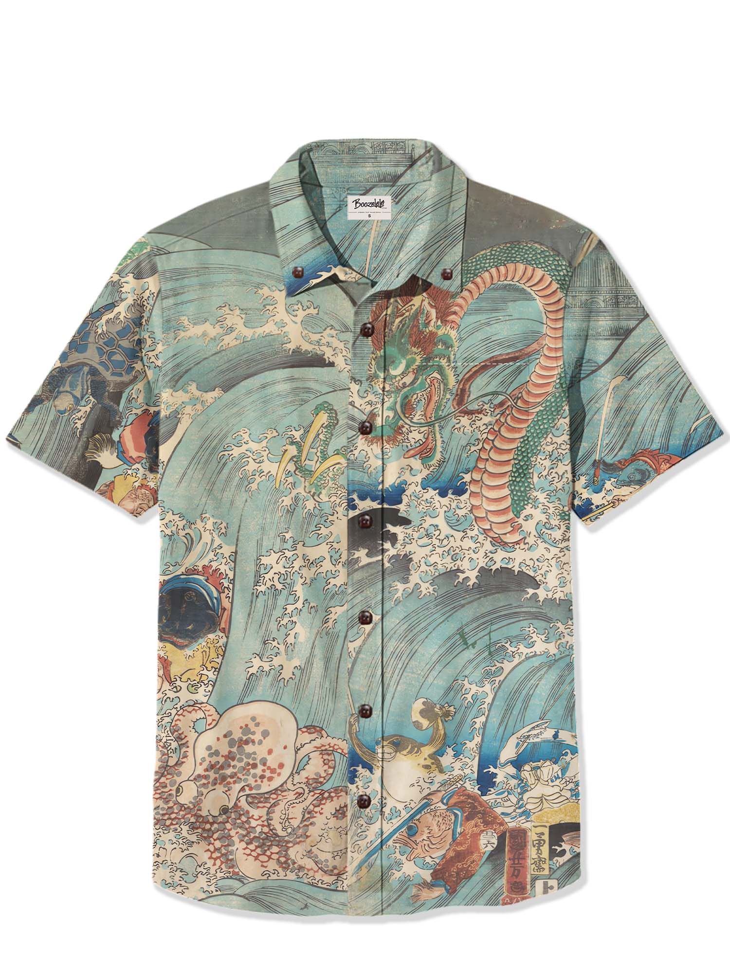 Ukiyo-E 1850‘s Ocean Vintage Oriental Dragon And Octopus - 100% Cotton Shirt