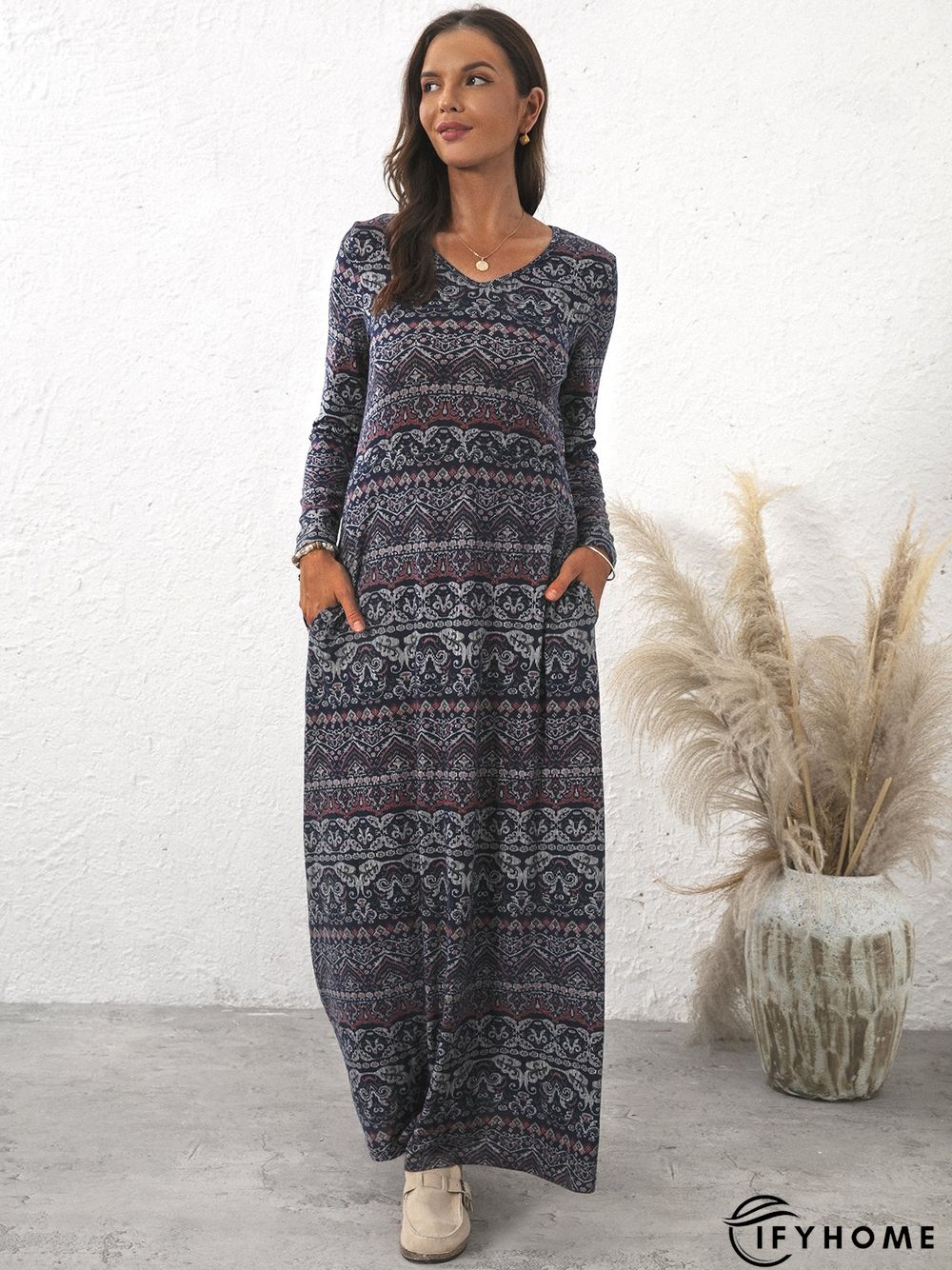 Vacation V Neck Cotton-Blend Maxi Dress | IFYHOME