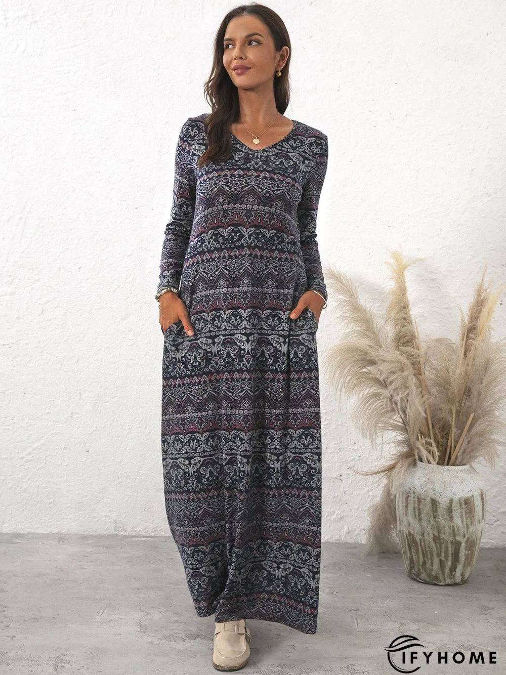 Vacation V Neck Cotton-Blend Maxi Dress | IFYHOME